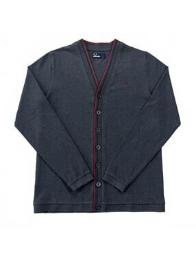 Fred Perry Mens V Neck Cardigan Sweater Gray Size Small